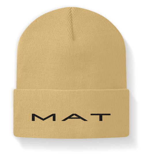 MAT FW26 Signature Beanie sabbia con ricamo frontale