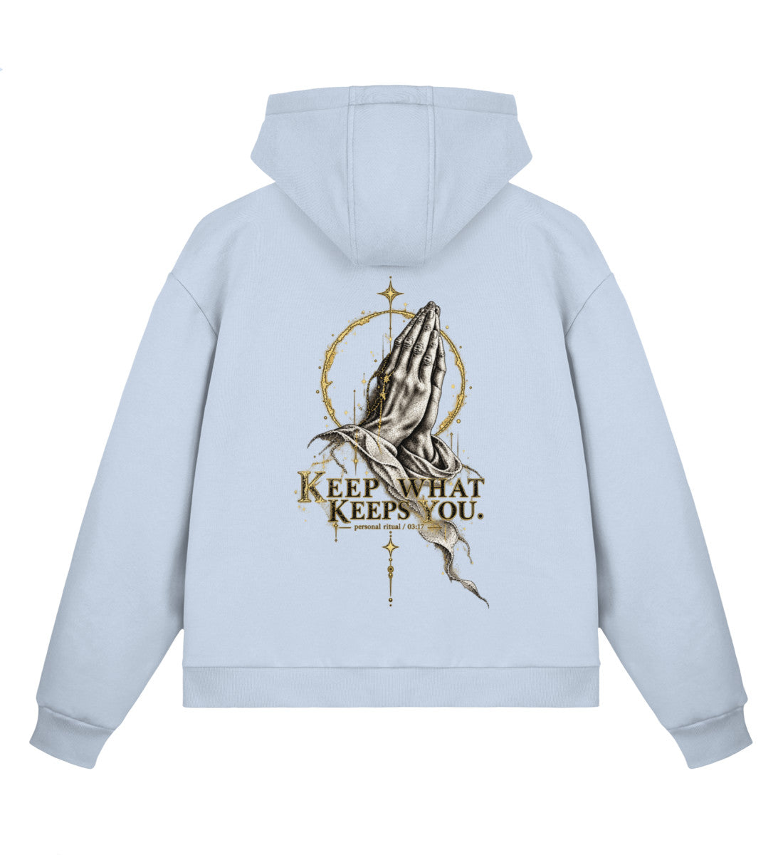 MAT KEEP WHAT KEEPS YOU — Boxy Zip Hoodie — Powder Blue · vista prodotto