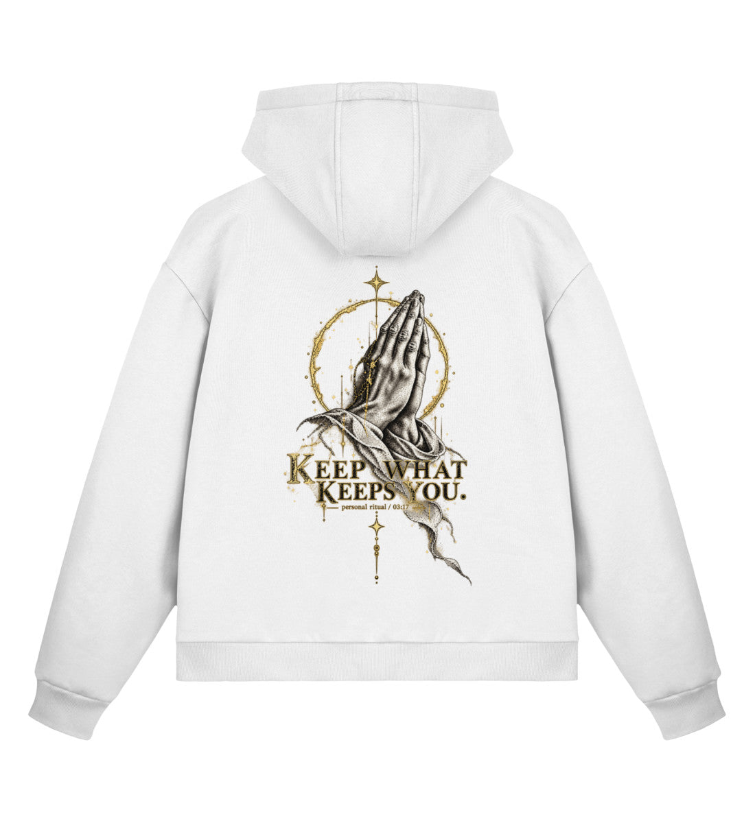 MAT KEEP WHAT KEEPS YOU — Boxy Zip Hoodie — White · vista prodotto