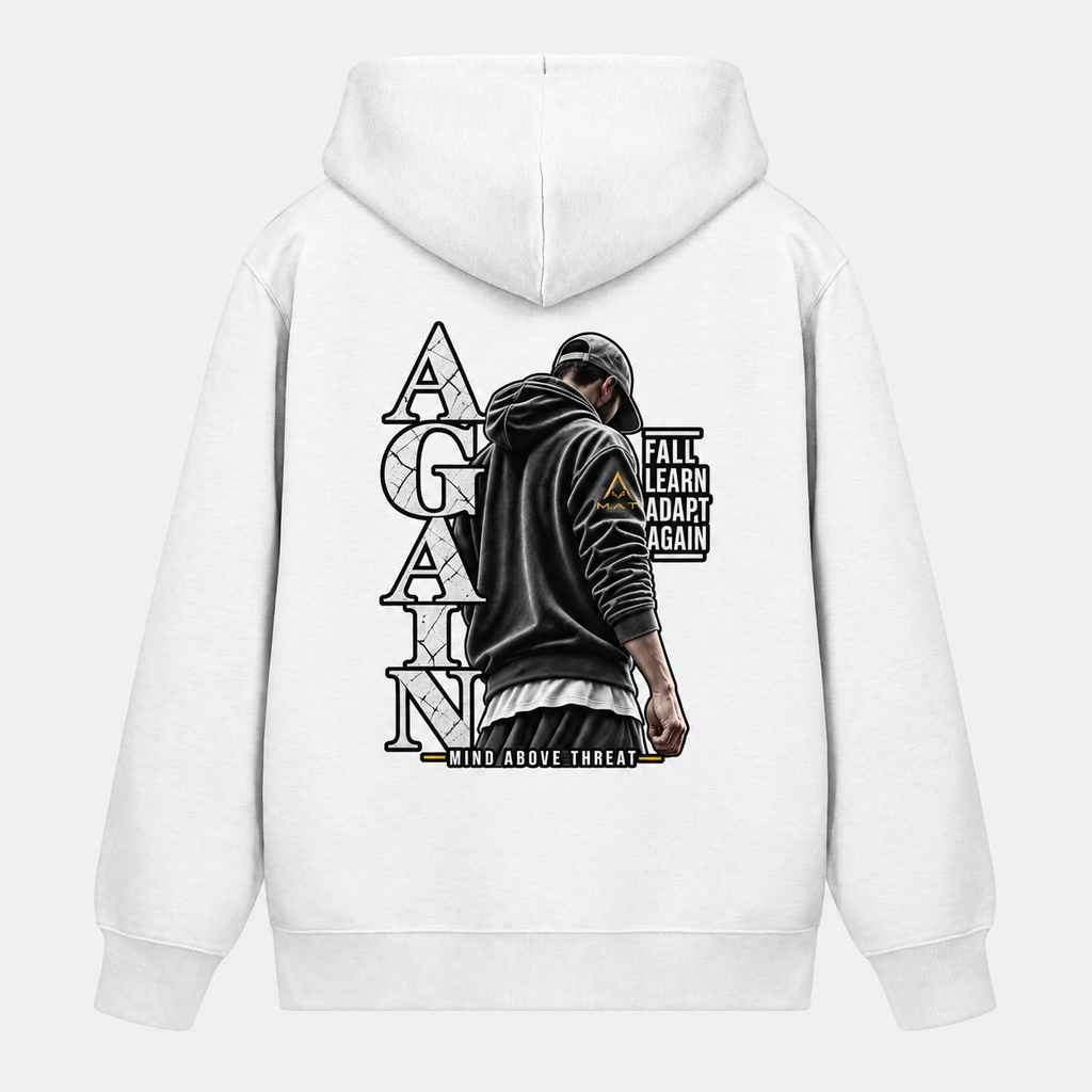 MAT AGAIN — Zip Hoodie bianca, retro