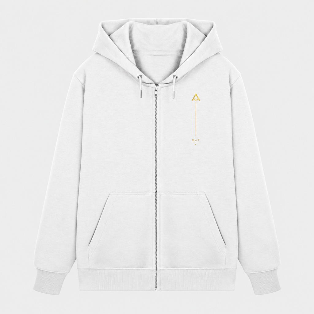 MAT AGAIN — Zip Hoodie bianca, fronte