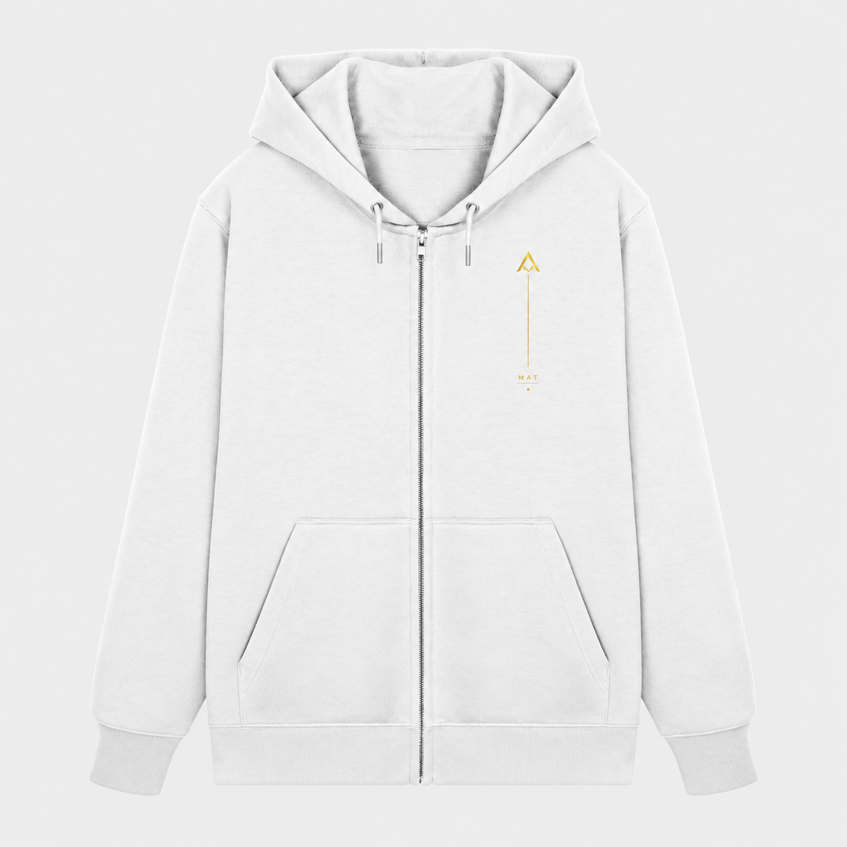 MAT AGAIN — Zip Hoodie bianca, fronte