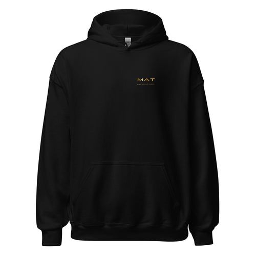 MAT felpa con cappuccio nera, vista frontale — mockup del prodotto