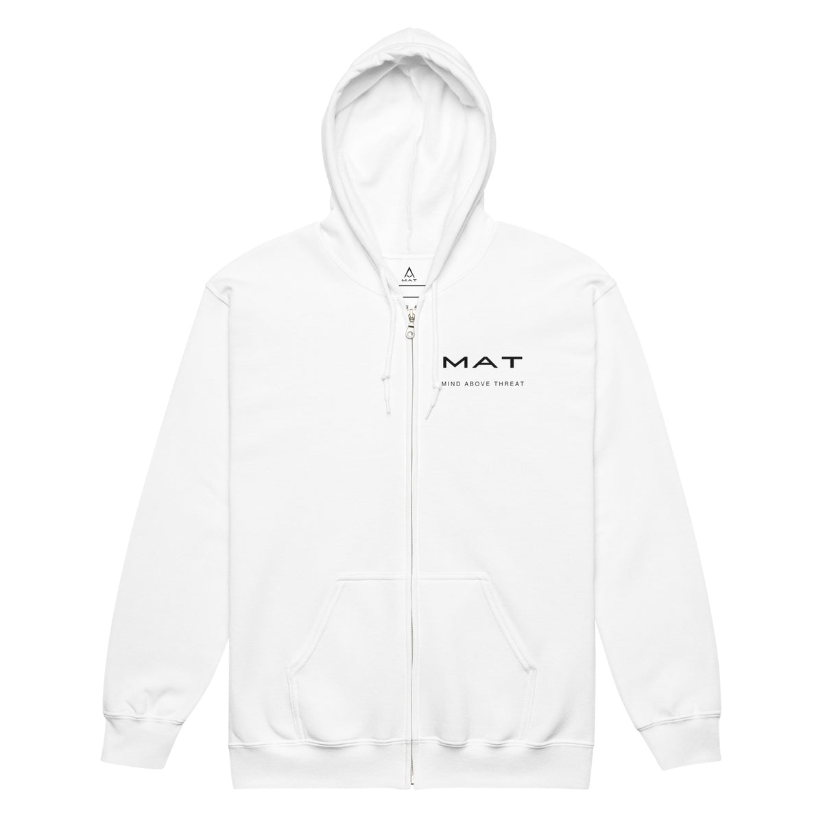 MAT SIGNATURE — felpa con zip White, vista frontale, mockup